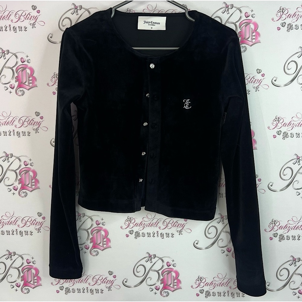 Juicy Couture cardigan diamond buttons rare  Black Velvet Button-Up Jacket